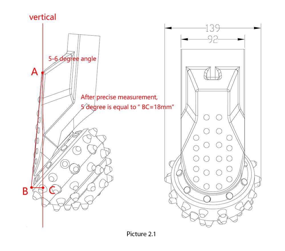 piling roller bit right angle illustration